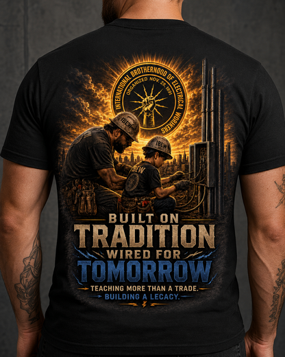 Built on Tradition Electrician Father SHORT Sleeve Black Shirt